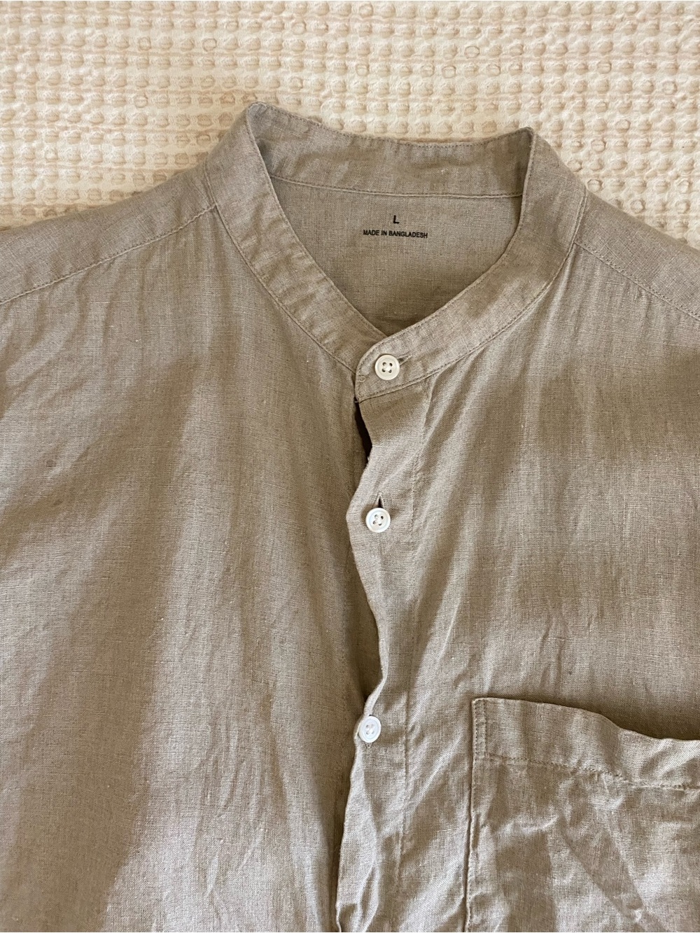 MUJI Men’s 100% Linen Stand Collar Shirt in Natural - L - Picture 10 of 16